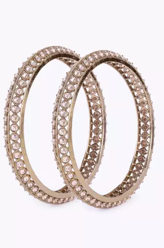 Traditional astonish round shape gold plated brown stone set of 2 bangles for women