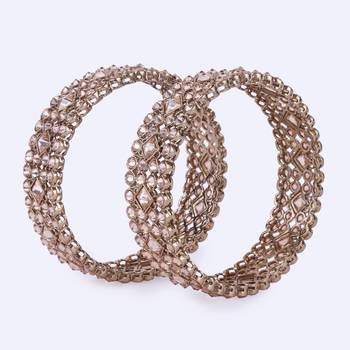 gold plated brown stone bangle set with round & rectangle design 1