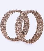 Traditional dazzling round and rectangle gold plated brown stone set of 2 bangles for women