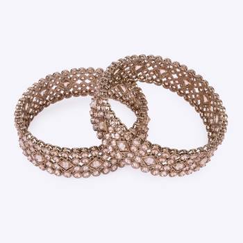 gold plated brown stone bangle set with round & rectangle design 2