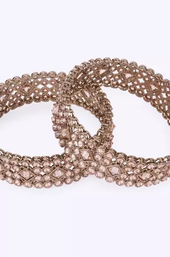 gold plated brown stone bangle set with round & rectangle design