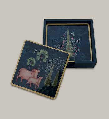 Pichwai Wooden Coasters Set of 6 with Stand 1