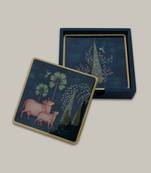 Pichwai Wooden Coasters Set of 6 with Stand