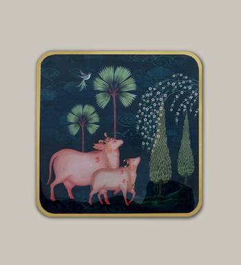 Pichwai Wooden Coasters Set of 6 with Stand 2