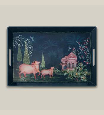 Pichwai Wood Serving Tray with Handles - Large 4