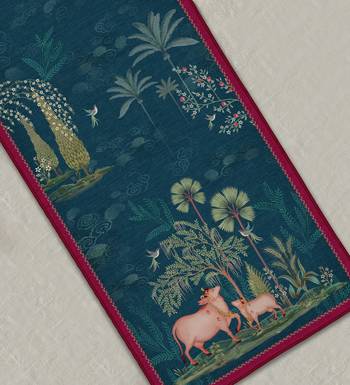 Pichwai Nathdwara Table Runner - Aqua 2