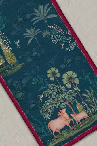 Pichwai Nathdwara Table Runner - Aqua