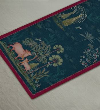 Pichwai Nathdwara Table Runner - Aqua 3