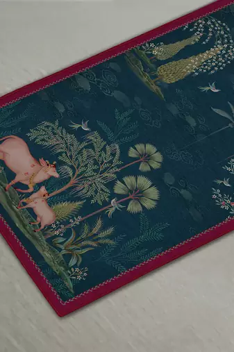 Pichwai Nathdwara Table Runner - Aqua