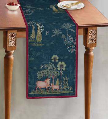 Pichwai Nathdwara Table Runner - Aqua 4