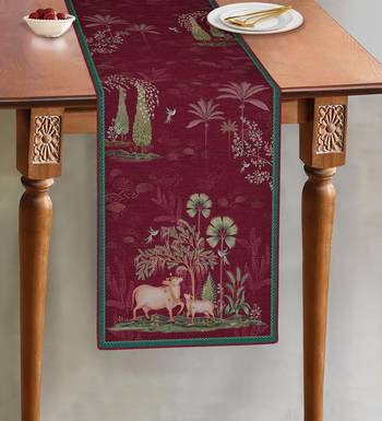Pichwai Nathdwara Table Runner - Ruby 1