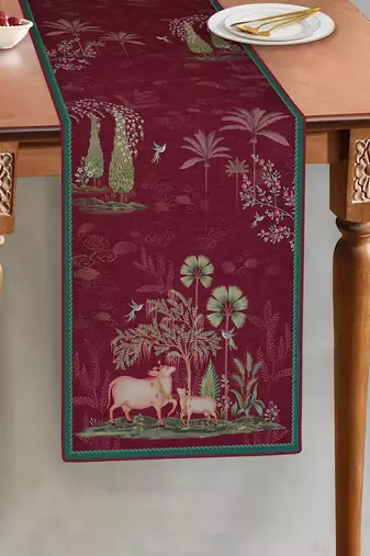Pichwai Nathdwara Table Runner - Ruby