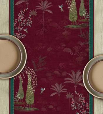 Pichwai Nathdwara Table Runner - Ruby 2