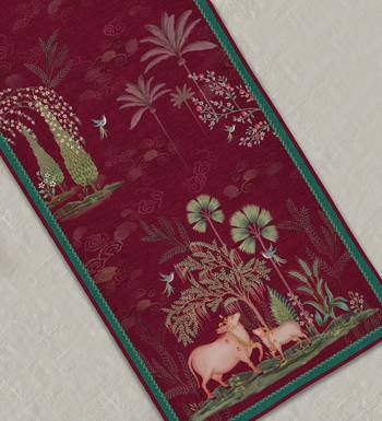 Pichwai Nathdwara Table Runner - Ruby 3