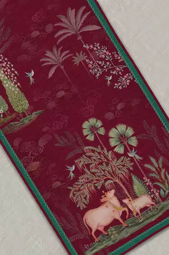 Pichwai Nathdwara Table Runner - Ruby