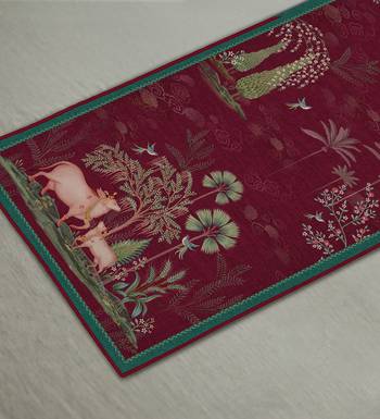 Pichwai Nathdwara Table Runner - Ruby 4