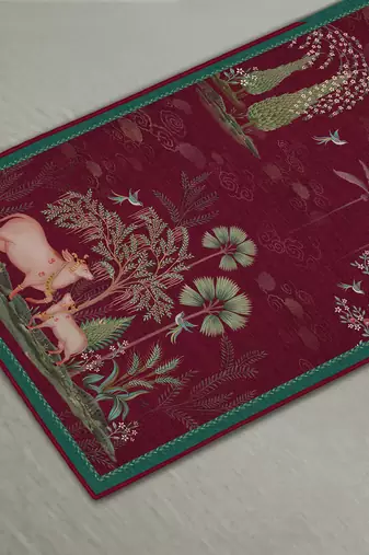 Pichwai Nathdwara Table Runner - Ruby