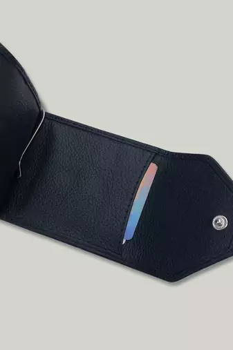 Cl   Small-Grain Black Leather Multi Function Men   s Wallet