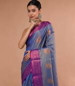 Sky Blue Blended Silk Saree With Broad Purple Border