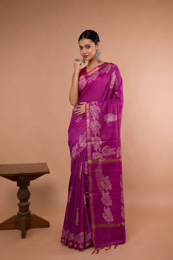 Pink Bhagalpuri Silk With White Floral Prints On It