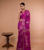 Pink Bhagalpuri Silk With White Floral Prints On It