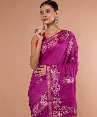 Pink Bhagalpuri Silk With White Floral Prints On It 2