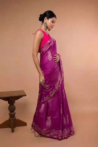 Pink Bhagalpuri Silk With White Floral Prints On It