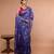 Blue Bhagalpuri Silk With White Floral Printed saree with running blouse piece