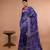 Blue Bhagalpuri Silk With White Floral Printed saree with running blouse piece