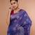 Blue Bhagalpuri Silk With White Floral Printed saree with running blouse piece