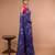Blue Bhagalpuri Silk With White Floral Printed saree with running blouse piece