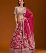 Pink Floral Organza Lehenga with Sequin and Zari Embellished Blouse