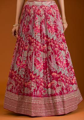pink floral organza lehenga set with choli and dupatta 4