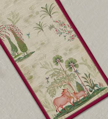 Beige Pichwai Table Runner Online | Elegant Handmade Table Linen 3