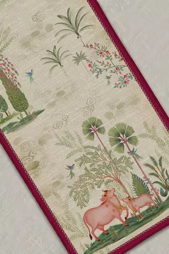 Beige Pichwai Table Runner Online | Elegant Handmade Table Linen
