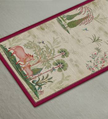 Beige Pichwai Table Runner Online | Elegant Handmade Table Linen 4