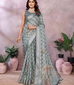 Grey woven cotton silk saree with blouse piece