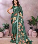 Green woven cotton silk saree with blouse piece