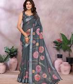 Teal woven cotton silk saree with blouse piece