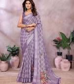Purple woven cotton silk saree with blouse piece