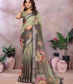 Green woven cotton silk saree with blouse piece