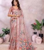 Pink woven cotton silk saree with blouse piece