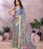 Purple woven cotton silk saree with blouse piece