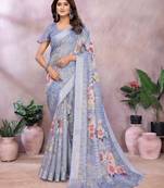 Light blue woven cotton silk saree with blouse piece