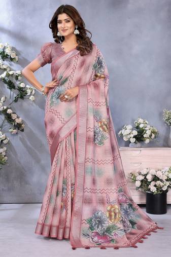 Mauve woven cotton silk saree with blouse piece