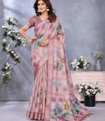 Mauve woven cotton silk saree with blouse piece