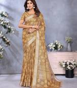 Rust woven cotton silk saree with blouse piece