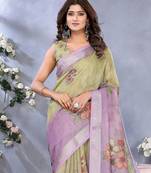 Green woven cotton silk saree with blouse piece