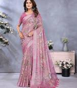 Pink woven cotton silk saree with blouse piece