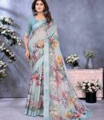 Blue woven cotton silk saree with blouse piece